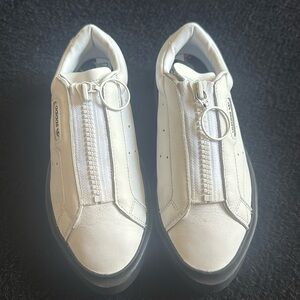Adidas Sleek Super Zipper White Leather Sneakers Size 6.5